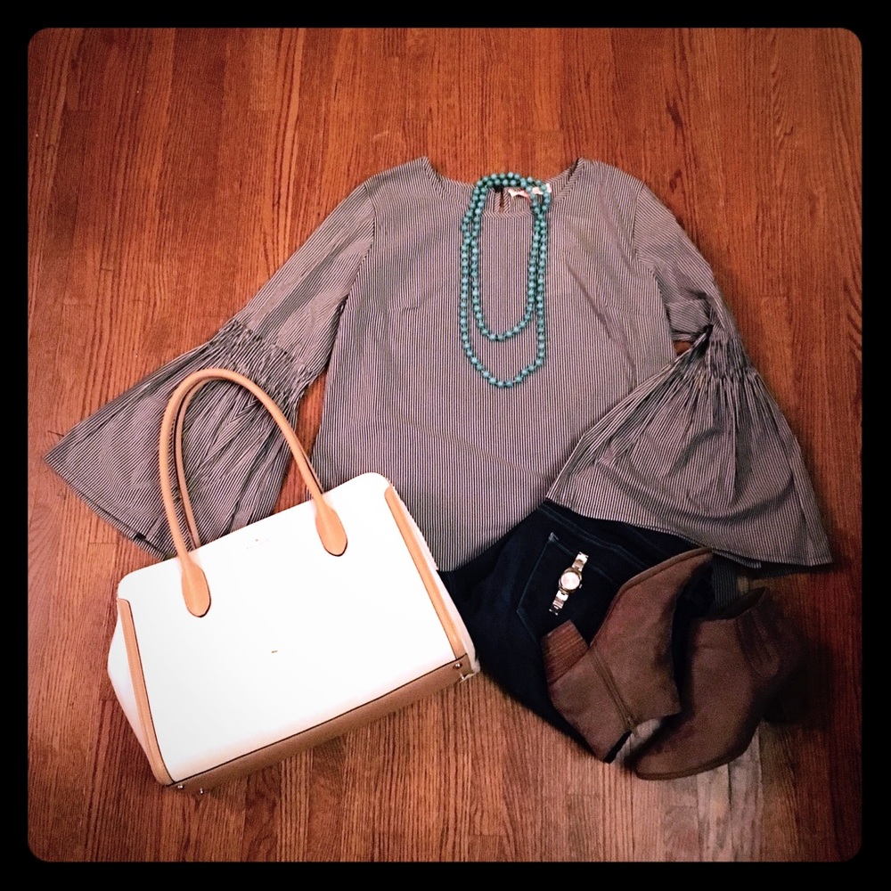 Striped top with bell sleeves
